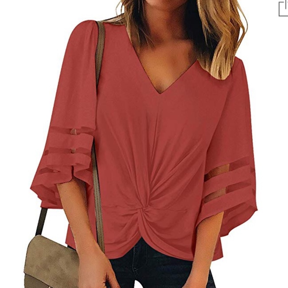 Red shirt with bell sleeves